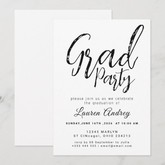 Modern Graduation Party Invitation 招待状 (正面/裏面)