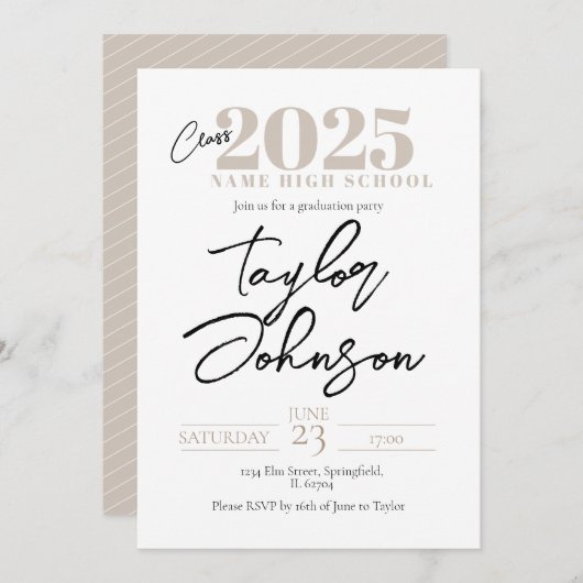 Modern Graduation Party Invitation  招待状 (正面/裏面)