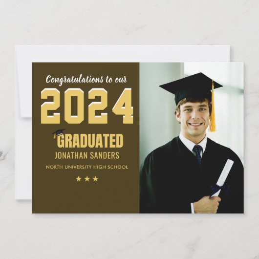 Modern Graduation Party with 1 Photo in Brown 招待状 (正面)