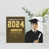 Modern Graduation Party with 1 Photo in Brown 招待状 (スタンド正面)