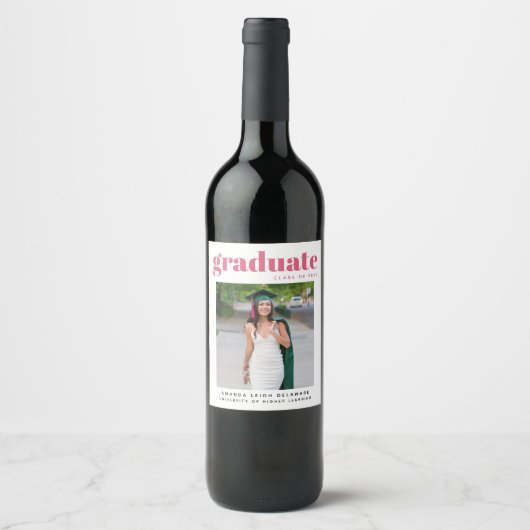 Modern Graduation Photo Announcement Wine  ワインラベル (正面)