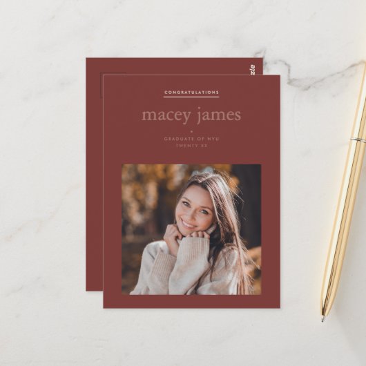 Modern Graduation Photo Card | Custom College Grad ポストカード (正面/裏面インサイチュ)
