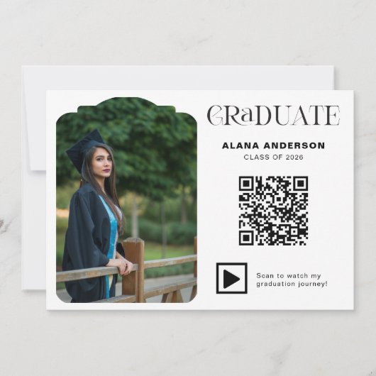 Modern Graduation Photo QR Code Minimal Arch Video 案内状 (正面)