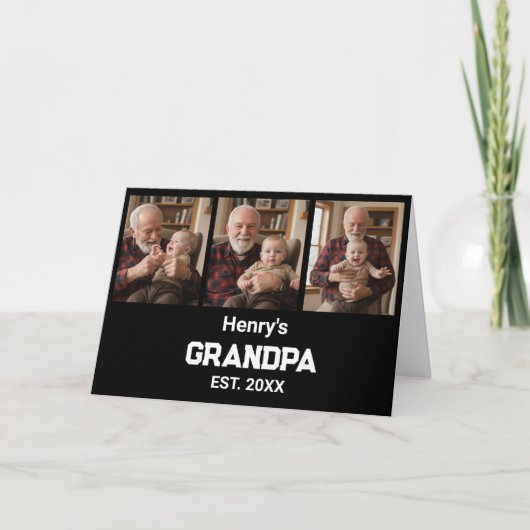 Modern Grandpa Est. Name Year 3 Photo Card カード (正面)