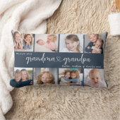 Modern Grandparents Photo Collage Heart Script ランバークッション (ブランケット)