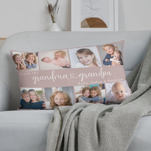 Modern Grandparents Photo Collage Heart Script ランバークッション