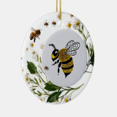 Modern Graphic Bee Botanical Wreath Ceramic Circle セラミックオーナメント (右)