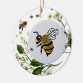 Modern Graphic Bee Botanical Wreath Ceramic Circle セラミックオーナメント (左)
