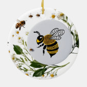 Modern Graphic Bee Botanical Wreath Ceramic Circle セラミックオーナメント (裏面)