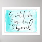 Modern Gratitude Watercolor Teal ポスター (正面)