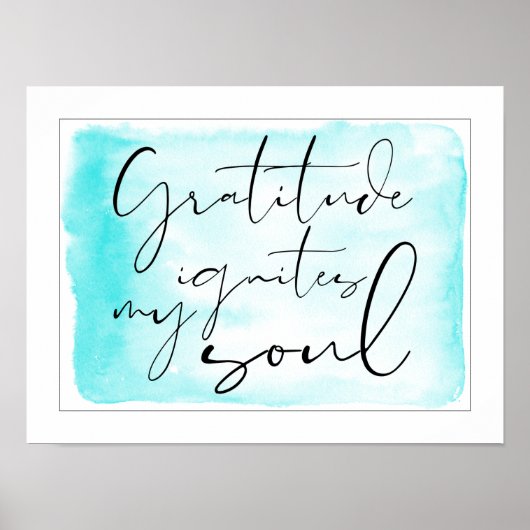 Modern Gratitude Watercolor Teal ポスター (正面)