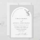 Modern Gray Arch Botanical Script Wedding 招待状 (正面)