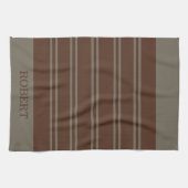 modern Gray &Brown stripes Pattern monogram name キッチンタオル (横)