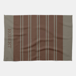 modern Gray &Brown stripes Pattern monogram name キッチンタオル