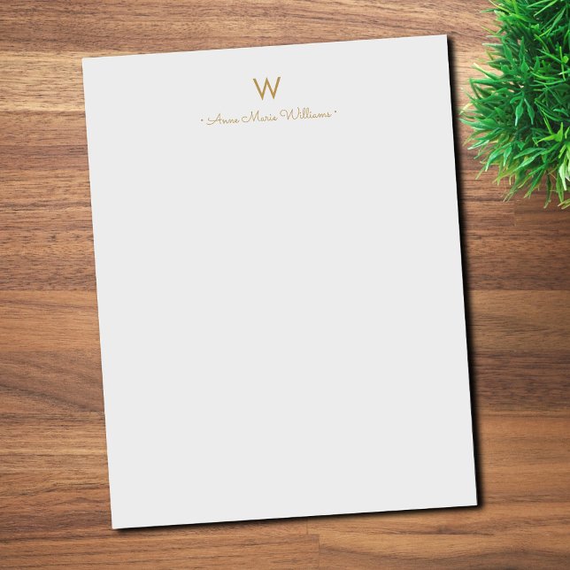 Modern Gray Gold Script Monogram レターヘッド (クリエイターアップロード済み)
