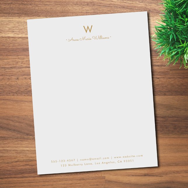 Modern Gray Gold Script Monogram レターヘッド (クリエイターアップロード済み)