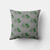 Modern Gray & Green Floral Pattern Throw Pillow クッション (裏面)