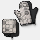 Modern Gray Painted Patches  鍋つかみ&鍋敷きセット (正面/裏面)