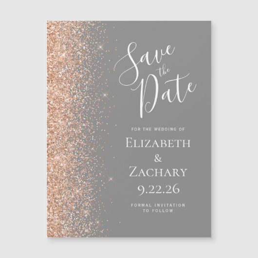 Modern Gray Peach Save Date Magnetic Card (正面)