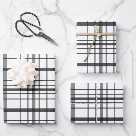 Modern Gray Plaid Minimalist Gift ラッピングペーパーシート (正面)
