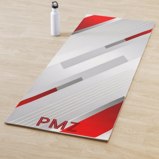 Modern Gray Red Geometric Monogram ヨガマット (インサイチュ)