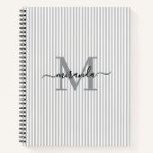 Modern Gray & White Stripes Monogram Name ノートブック (正面)