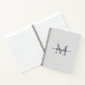 Modern Gray & White Stripes Monogram Name ノートブック (内部)