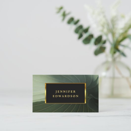 Modern grean leaf black and gold professional 名刺 (スタンド正面)