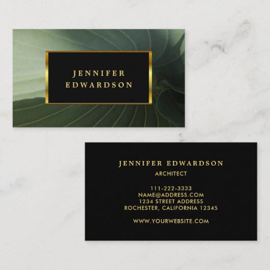 Modern grean leaf black and gold professional 名刺 (正面/裏面)