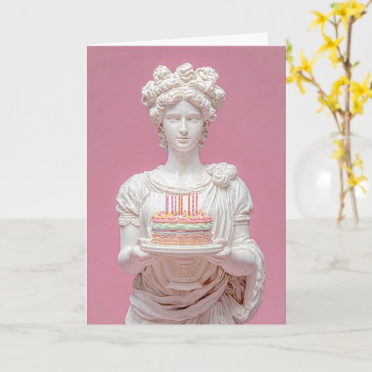Modern Greek Statue Funny Birthday Card カード (黄色い花)