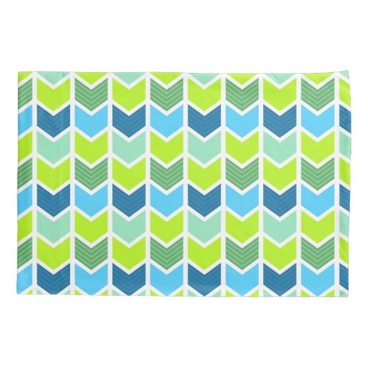 Modern Green and Blue Geometric Chevron Pattern 枕カバー (裏面)