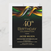 Modern Green and Gold 40th Birthday Party 招待状 (正面)