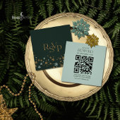 Modern Green and Gold Christmas QR Code RSVP Card エンクロージャーカード