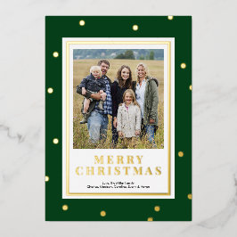 Modern Green and Gold Foil Christmas Photo Card 箔シーズンカード