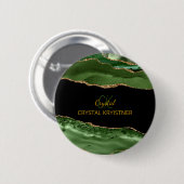 Modern Green and Gold Glitter Monogram  缶バッジ (正面&裏面)