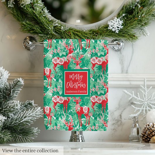 Modern green and magenta Christmas preppy towel バスタオルセット