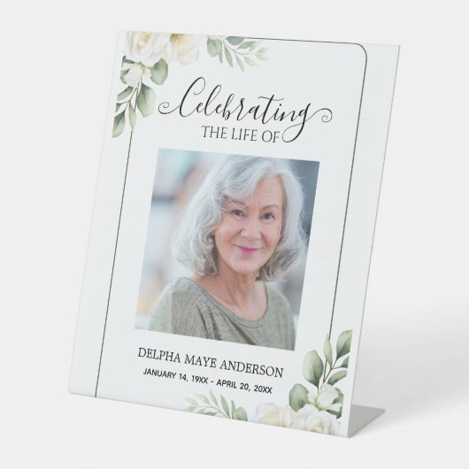 Modern Green and White Floral Pedestal Sign 台座サイン (正面)