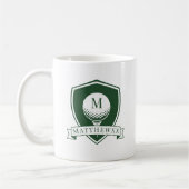 Modern Green and White Golf Ball Name Monogram コーヒーマグカップ (左)