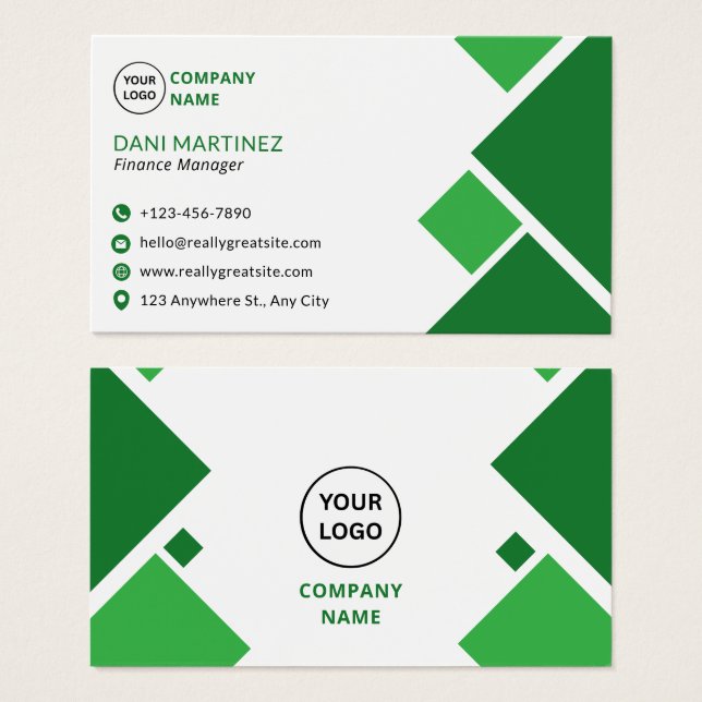Modern Green and White Modern Business Card (正面&裏面)