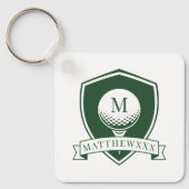 Modern Green and White Name Initial Monogram Golf キーホルダー (正面)