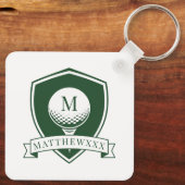 Modern Green and White Name Initial Monogram Golf キーホルダー (裏面)
