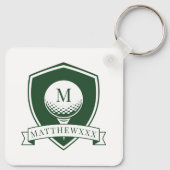 Modern Green and White Name Initial Monogram Golf キーホルダー (裏面)
