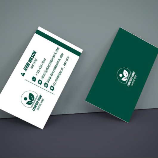Modern Green and White QR Code Business Card 名刺