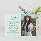 Modern Green and White Stripe Photo Graduation 案内状 (スタンド正面)