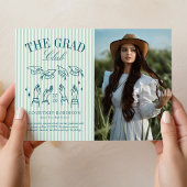 Modern Green and White Stripe Photo Graduation 案内状