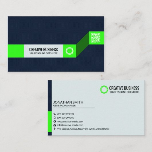 Modern Green & Blue Business Card | Creative Corpo 名刺 (正面/裏面)