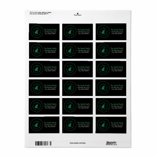 Modern Green Blue Christmas Tree on Black ラベル (フルシート)