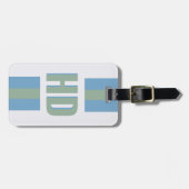 Modern Green Blue striped Shadow Monogram girly ラゲッジタグ (正面横)
