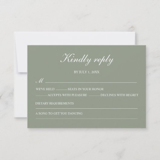 Modern Green Boho Wedding Simple Elegant RSVP (正面)