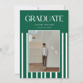 Modern Green Bold 2-Photo Striped Graduation Party 招待状 (正面)